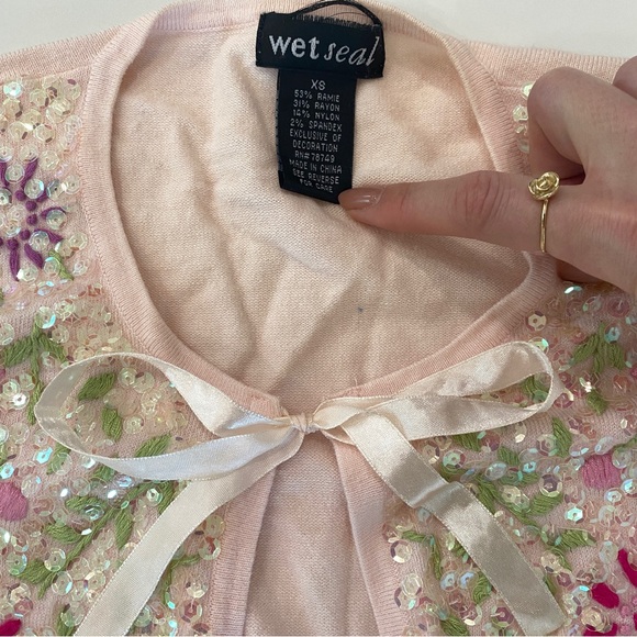 Authentic Y2K Pink Sequin Cardigan Short Sleeve - Picture 4 of 4